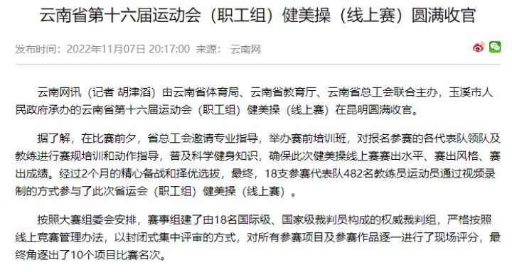 热烈祝贺！云煤（南宫NG28）集团在云南省第十六届活动会（职工组）健美操（线上赛）中斩获佳绩